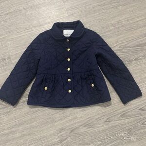 Janie and Jack Sz.3-4 Snap Front Lightly Quilted Navy Jacket Rear Pre-Tied Bow